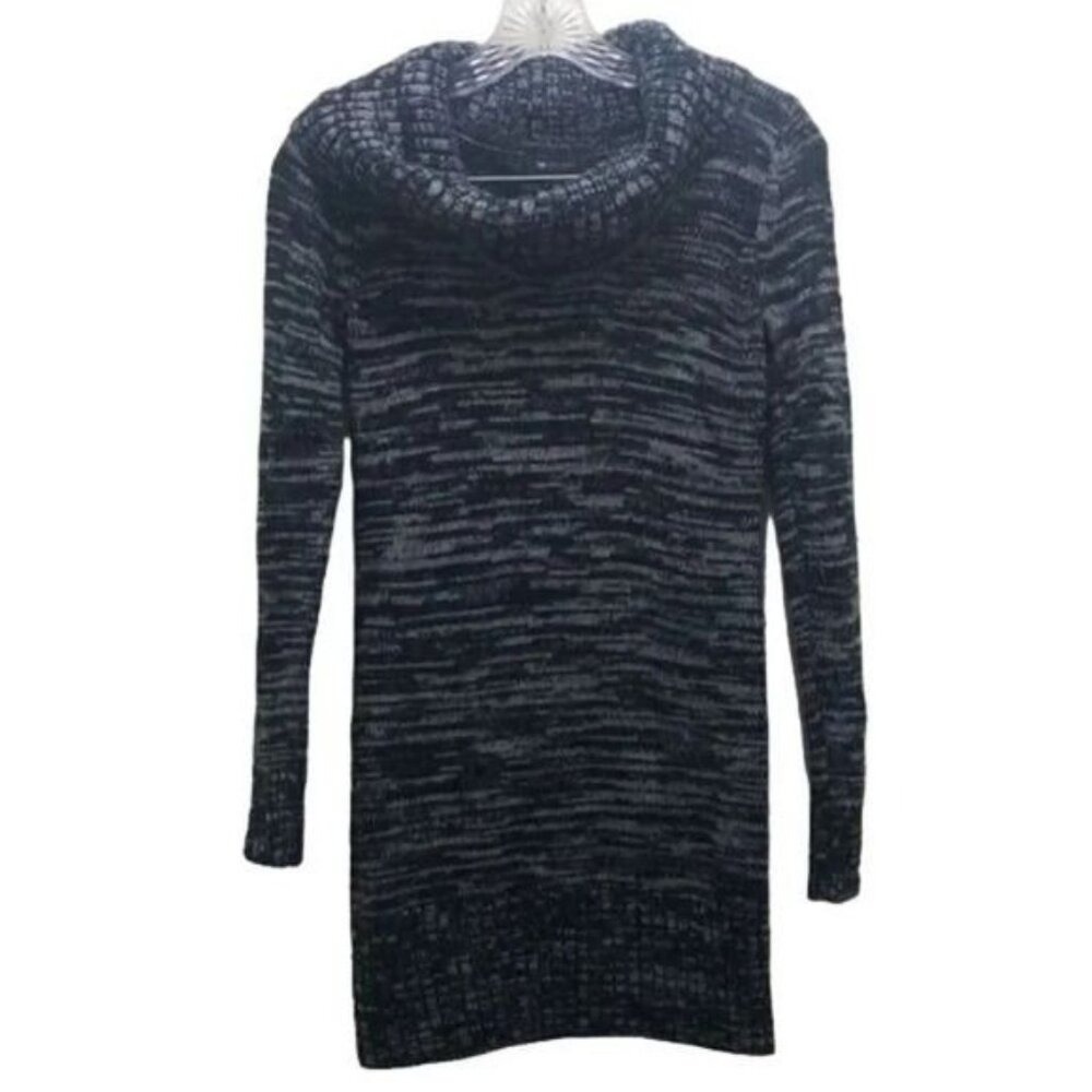 AB Studio XS Black Gray Cowl Neck Long Sleeve Sweater Dress Knit Mini